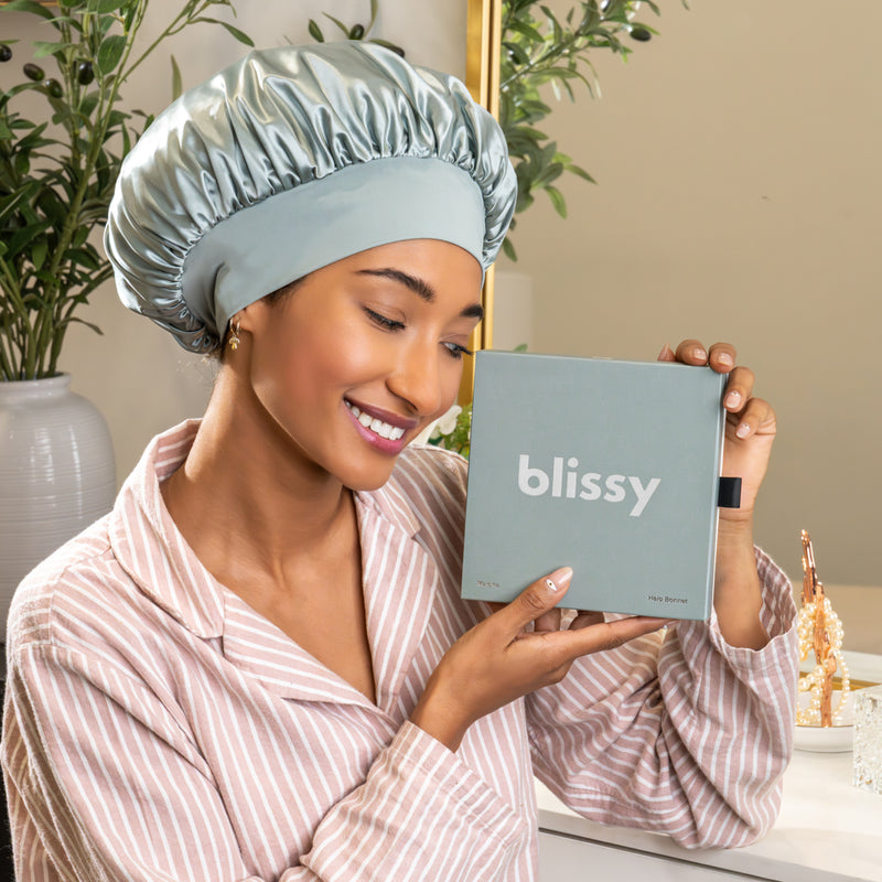 Blissy Matcha Blissy Halo Bonnet Lifestyle ā Mulberry Silk