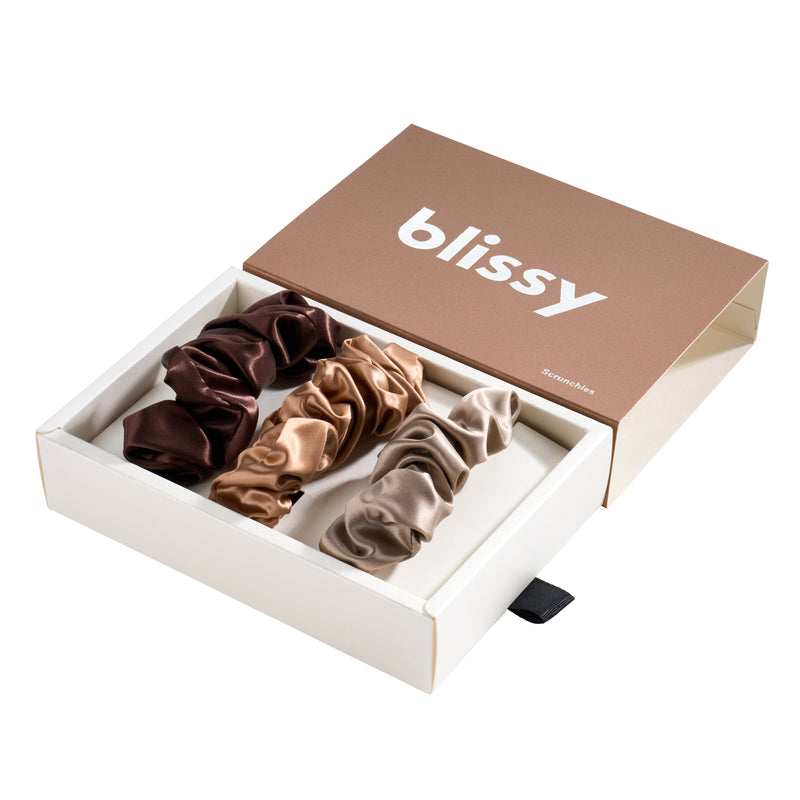 Blissy Scrunchies - Taupe, Cinnamon, Brown