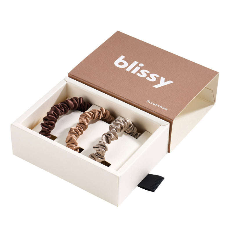 Blissy Skinny Scrunchies - Taupe, Cinnamon, Brown