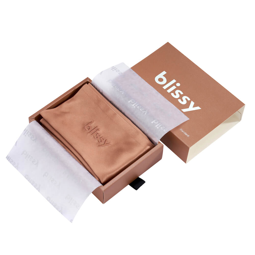 Blissy Standard Cinnamon Pillowcase Lifestyle – Mulberry Silk