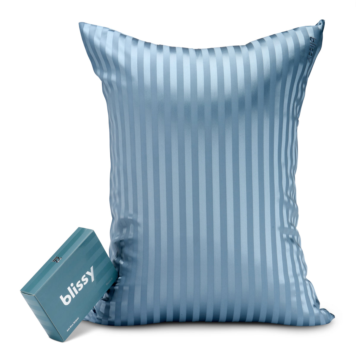 Blissy Ash Blue Striped Silk Pillowcase Detail – King