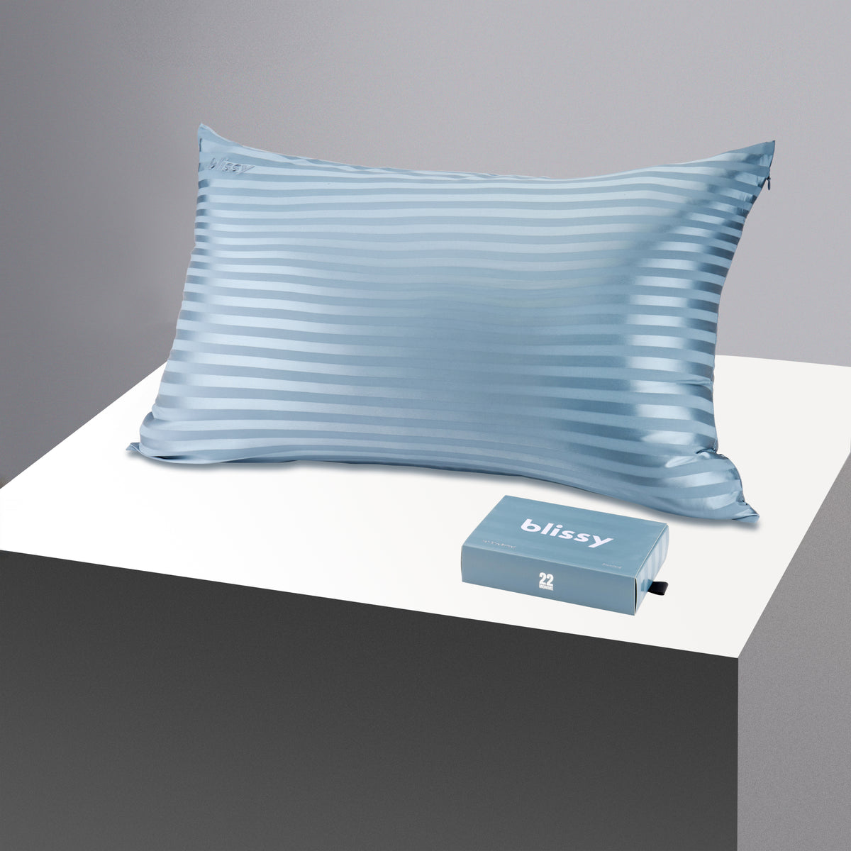 Blissy King Ash Blue Striped Pillowcase – 22 Momme Mulberry Silk, 100% Silk