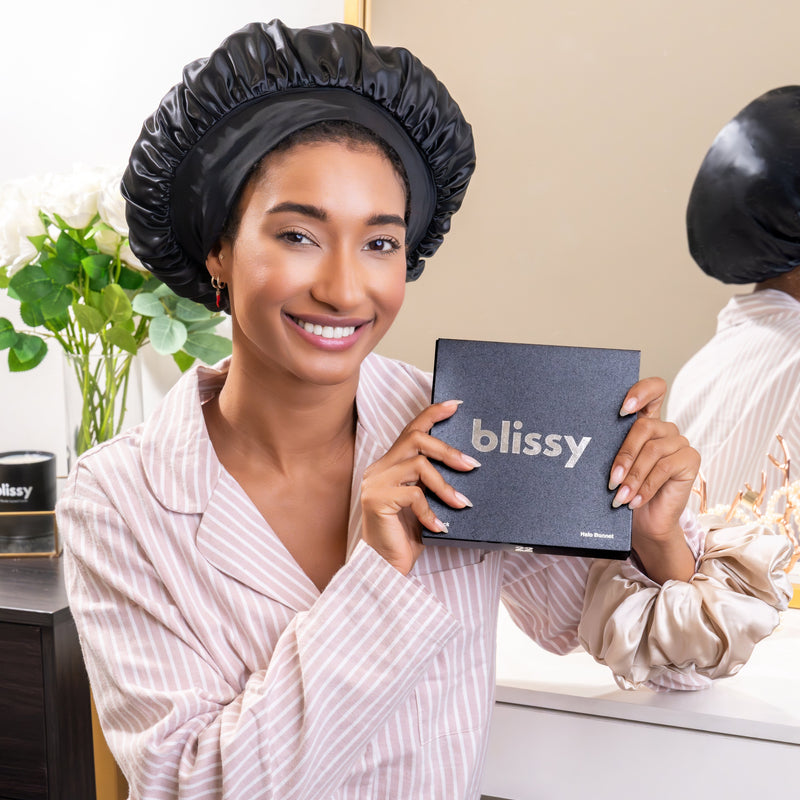 Blissy Halo Bonnet - Black - Blissy Mulberry Silk Blissy Halo Bonnet – Black