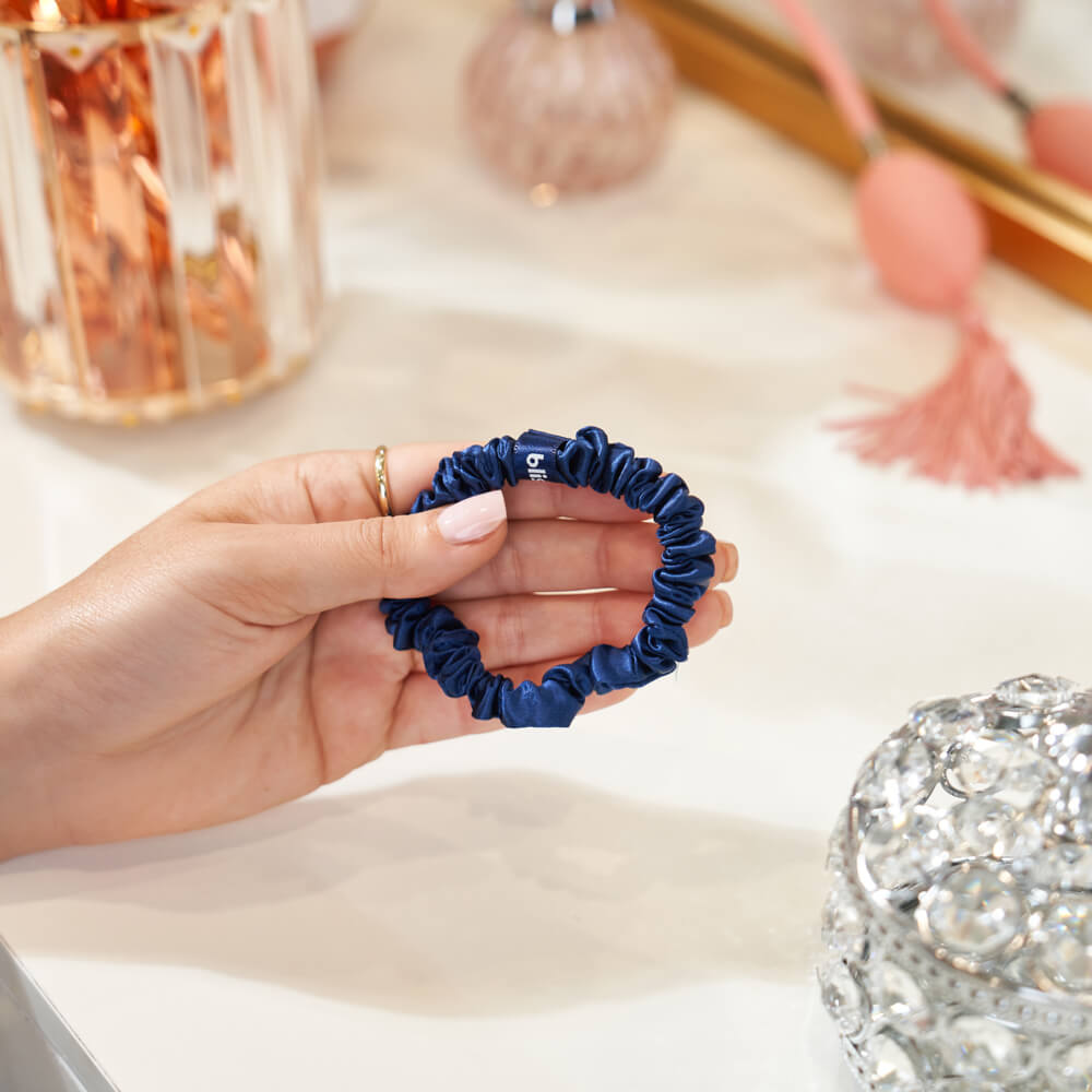 Blissy Blue Silk Blissy Skinny Scrunchies Detail –