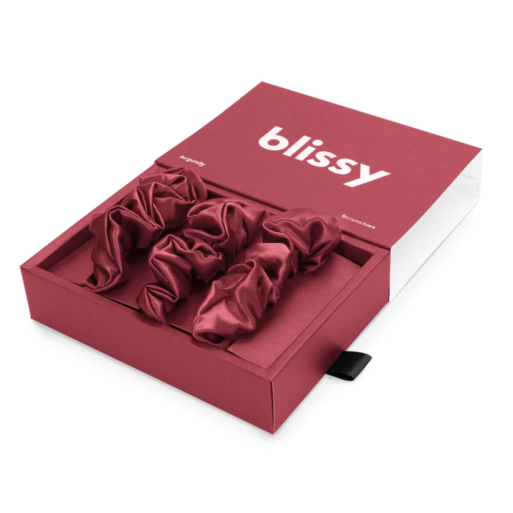 Blissy Burgundy Blissy Scrunchies – 22 Momme Mulberry Silk, 100% Silk