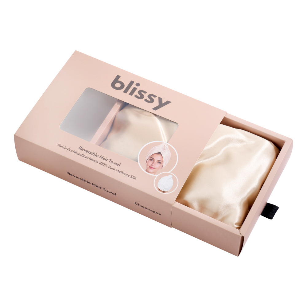Blissy Champagne Reversible Towel – 22 Momme Mulberry Silk, 100% Silk