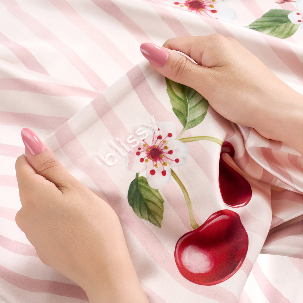 Cherry Blossom Pillowcase Close-Up – Blissy 22 Momme Silk