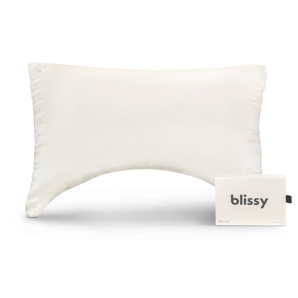 Blissy Mulberry Silk Crescent Pillowcase – White Queen