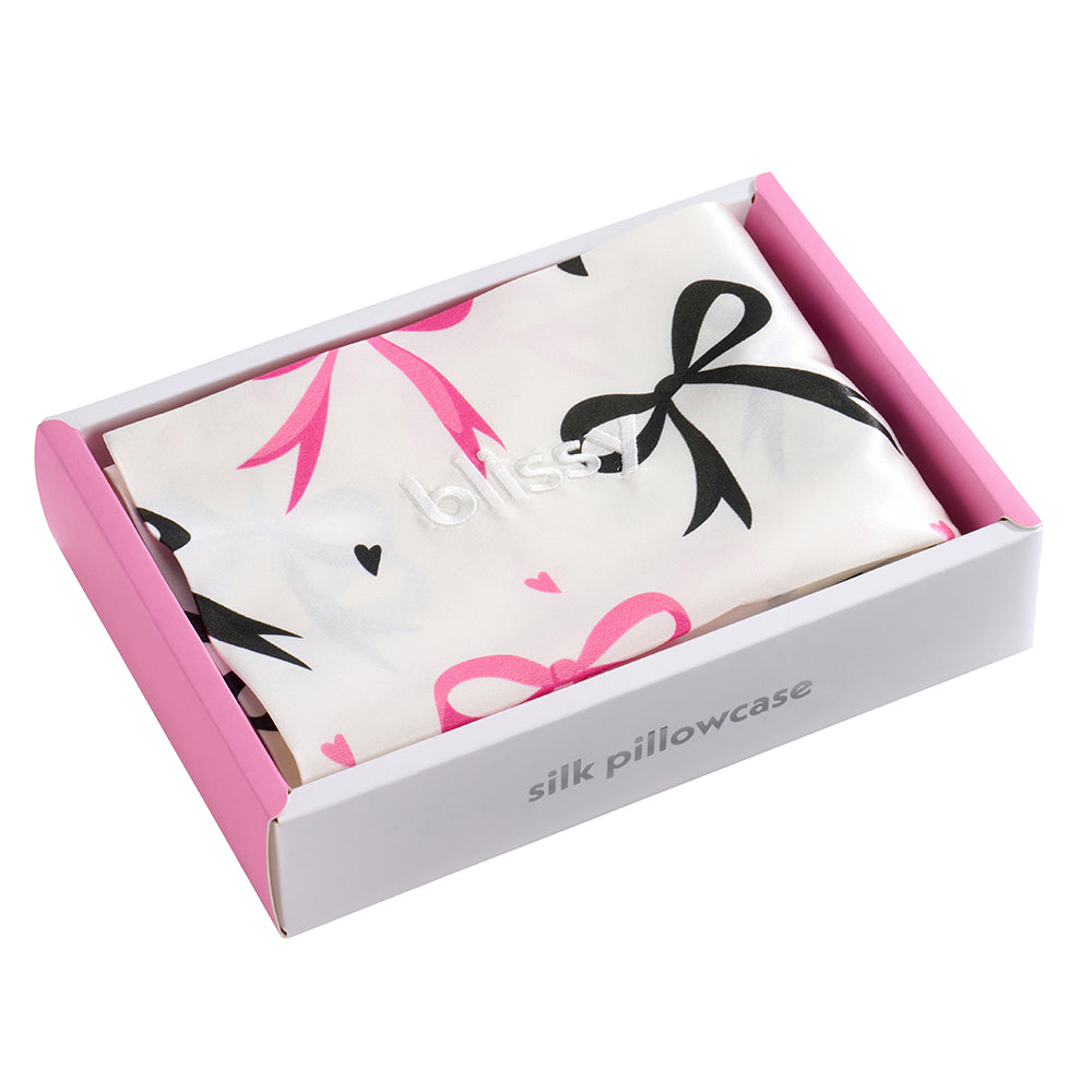 Dancing Bows Pillowcase Close-Up – Blissy 22 Momme Silk