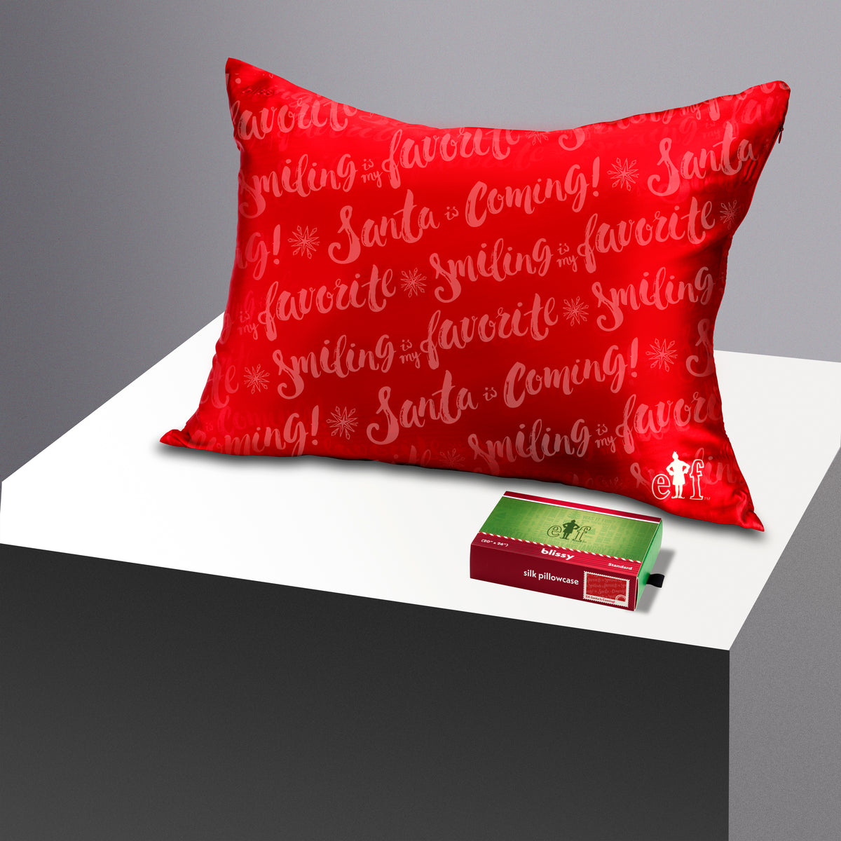 Blissy King Elf “Santa Is Coming!” Pillowcase – 22 Momme Mulberry Silk, 100% Silk