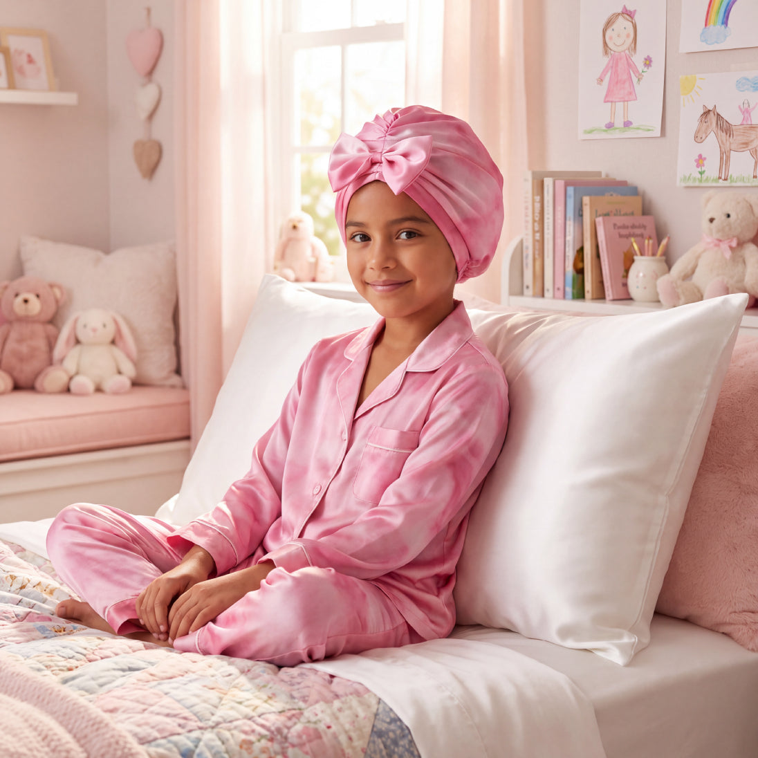 Blissy Junior Bow Bonnet - Pink Tie Dye