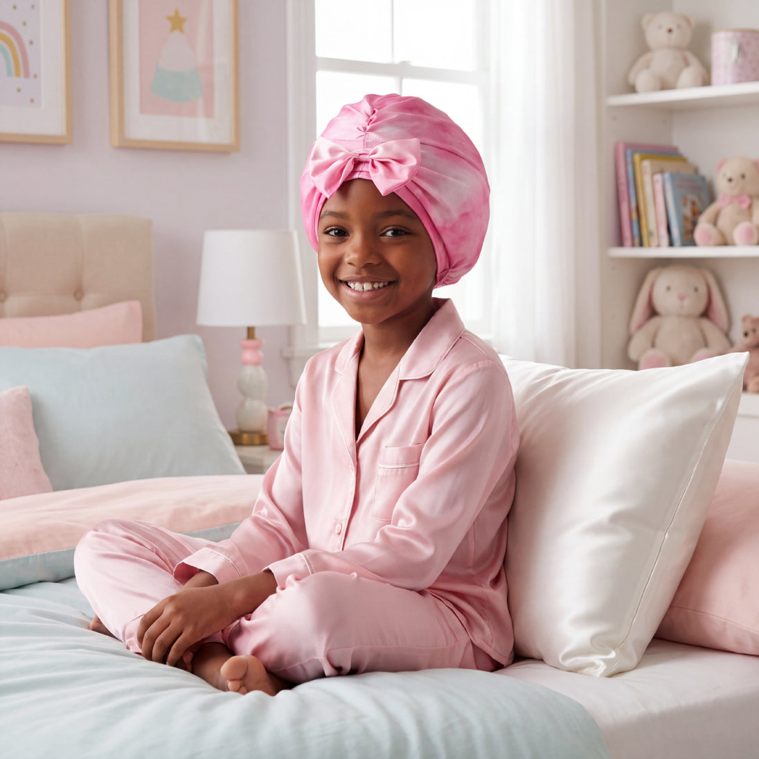 Blissy Junior Bow Bonnet - Pink Tie Dye