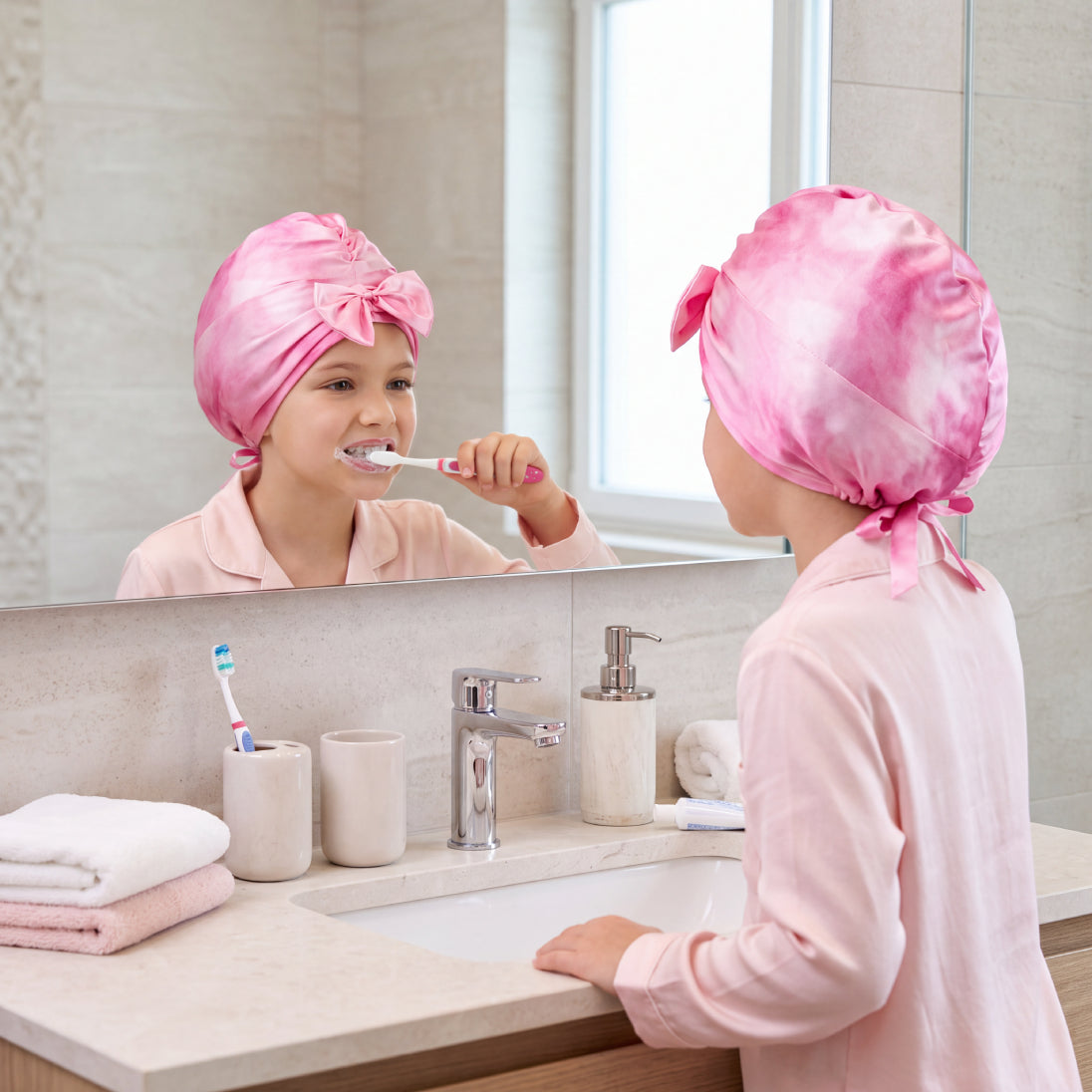 Blissy Junior Bow Bonnet - Pink Tie Dye