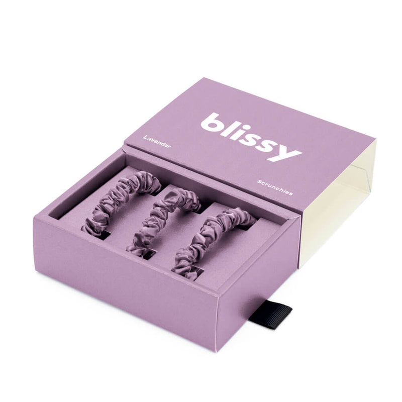 Blissy Skinny Scrunchies - Lavender - Blissy Lavender Blissy Skinny Scrunchies – 22 Momme Mulberry Silk, 100% Silk