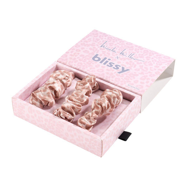 Blissy Mauve Cheetah Blissy Scrunchies – 22 Momme Mulberry Silk, 100% Silk
