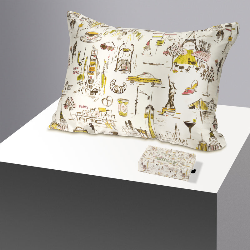 Pillowcase - Nicole Miller - NY to Paris - Standard - Blissy Standard Ny To Paris Pillowcase – 22 Momme Mulberry Silk, 100% Silk