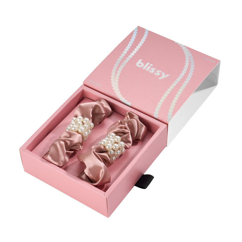 Blissy Petite Pearl Scrunchies - Rose Gold - Blissy Rose Gold Blissy Petite Pearl Scrunchies – 22 Momme Mulberry Silk, 100% Silk
