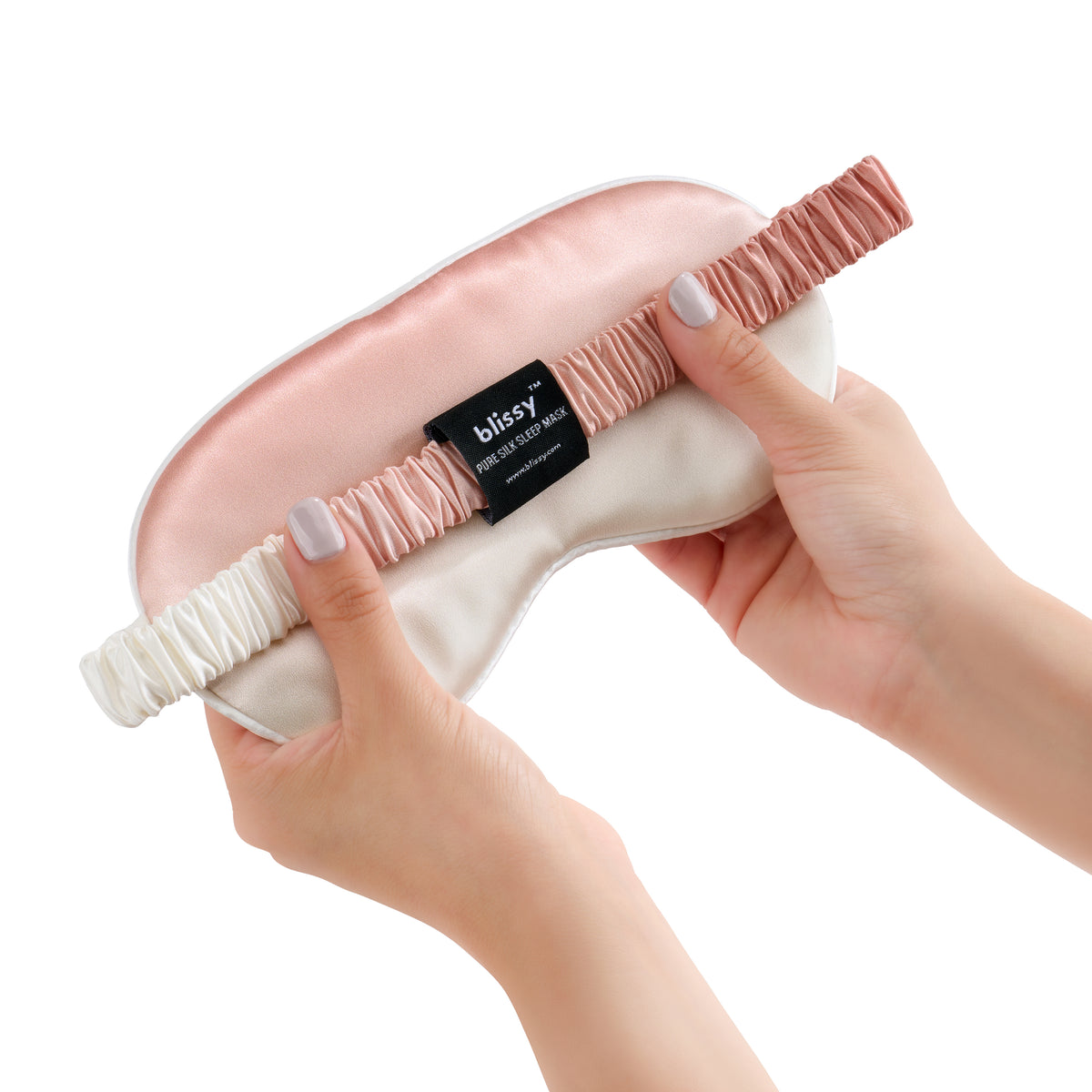 Rose Gold Ombre Sleep Mask Close-Up – Blissy 22 Momme Silk
