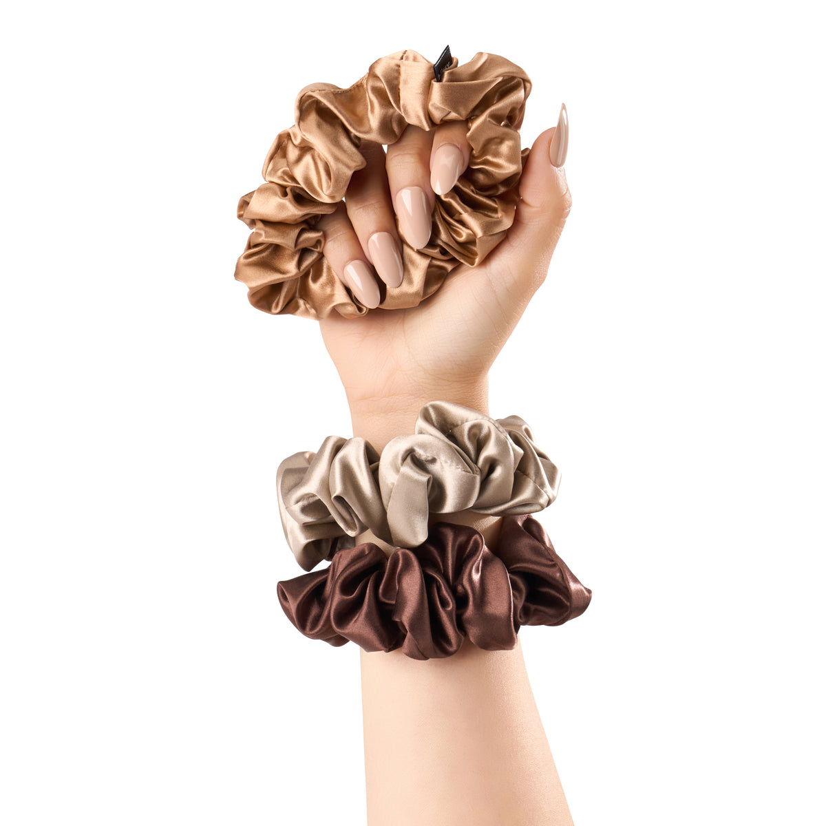 Blissy Taupe, Cinnamon, Brown Blissy Scrunchies Lifestyle – Mulberry Silk