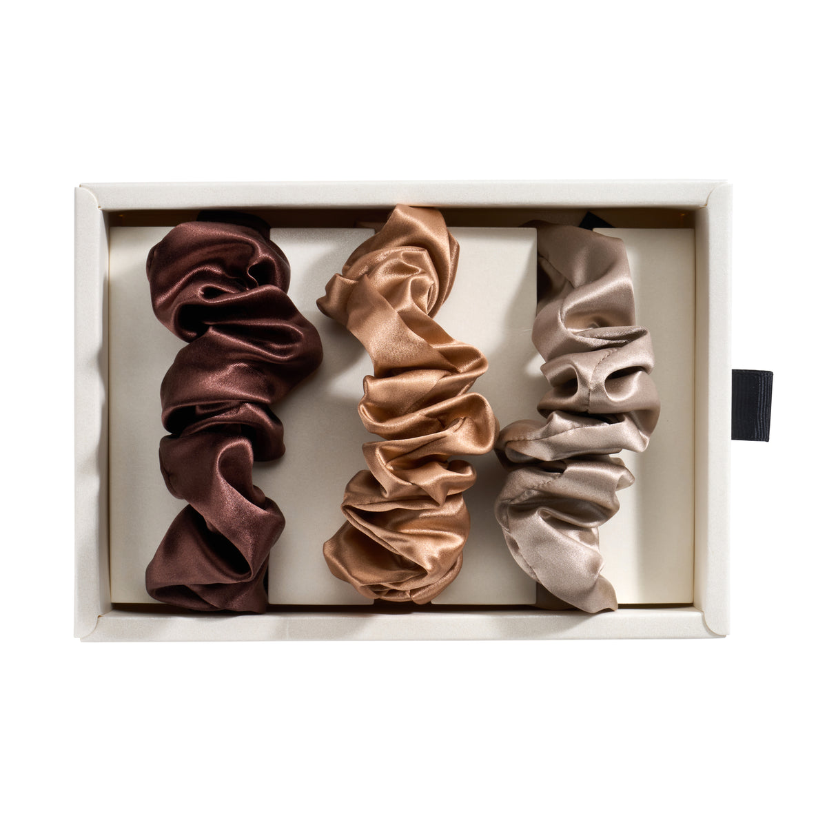 Blissy Mulberry Silk Blissy Scrunchies – Taupe, Cinnamon, Brown