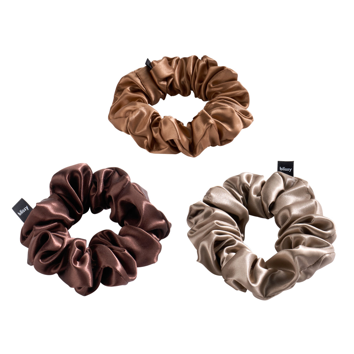 Taupe, Cinnamon, Brown Blissy Scrunchies – Blissy Premium Silk