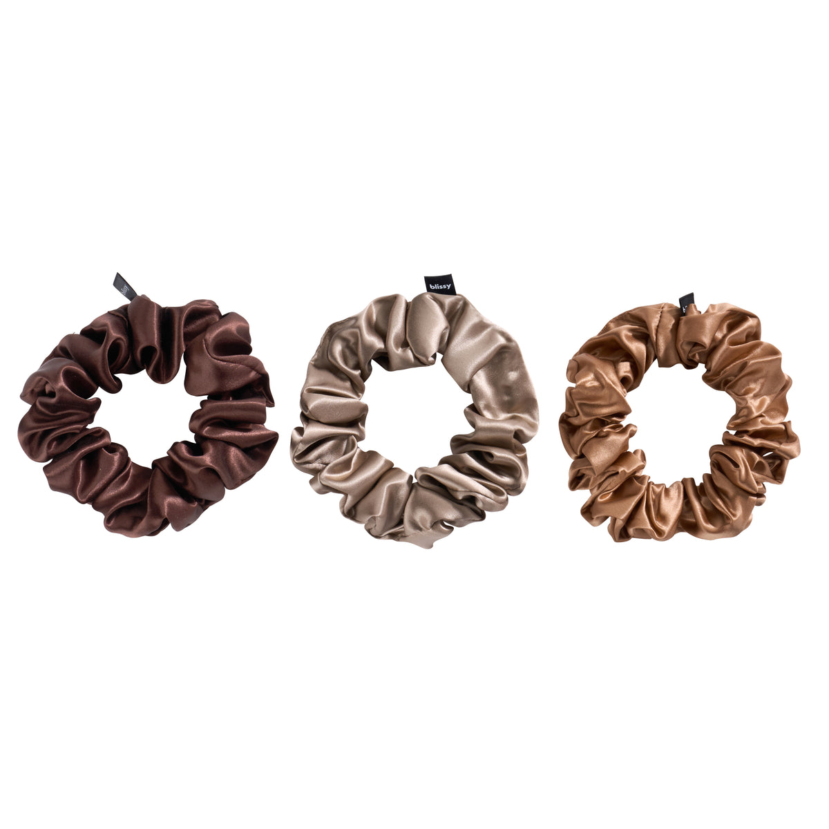 Blissy Taupe, Cinnamon, Brown Silk Blissy Scrunchies Detail –