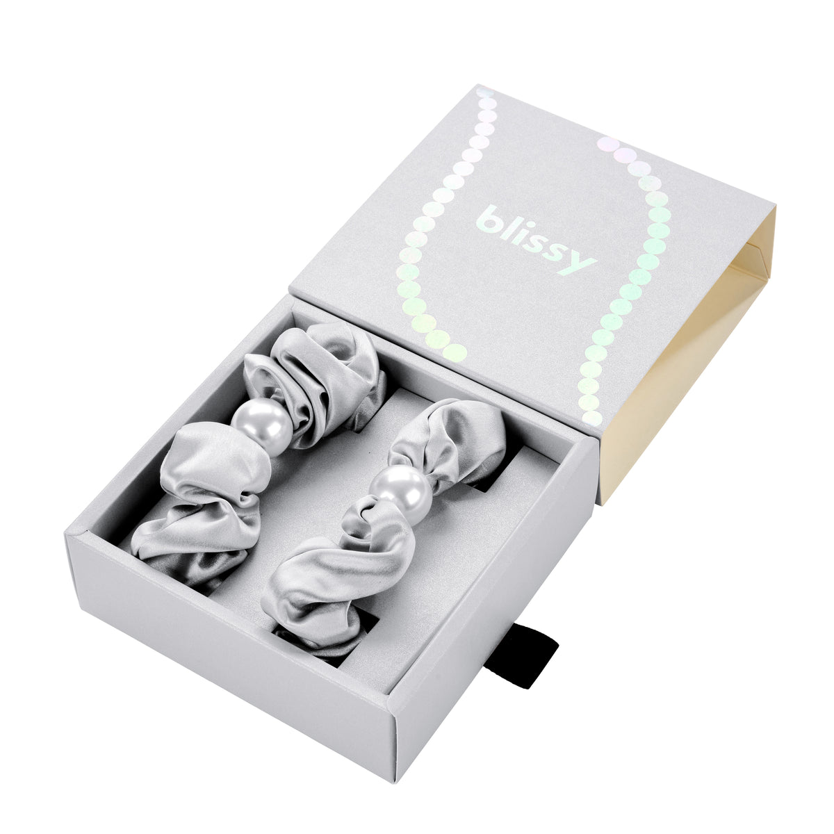 Blissy Silver Silk Blissy Pearl Scrunchies Detail –