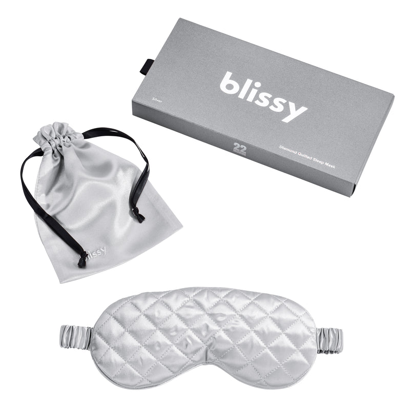 Sleep Mask - Silver - Diamond Quilted - Blissy Silver Sleep Mask – 22 Momme Mulberry Silk, 100% Silk