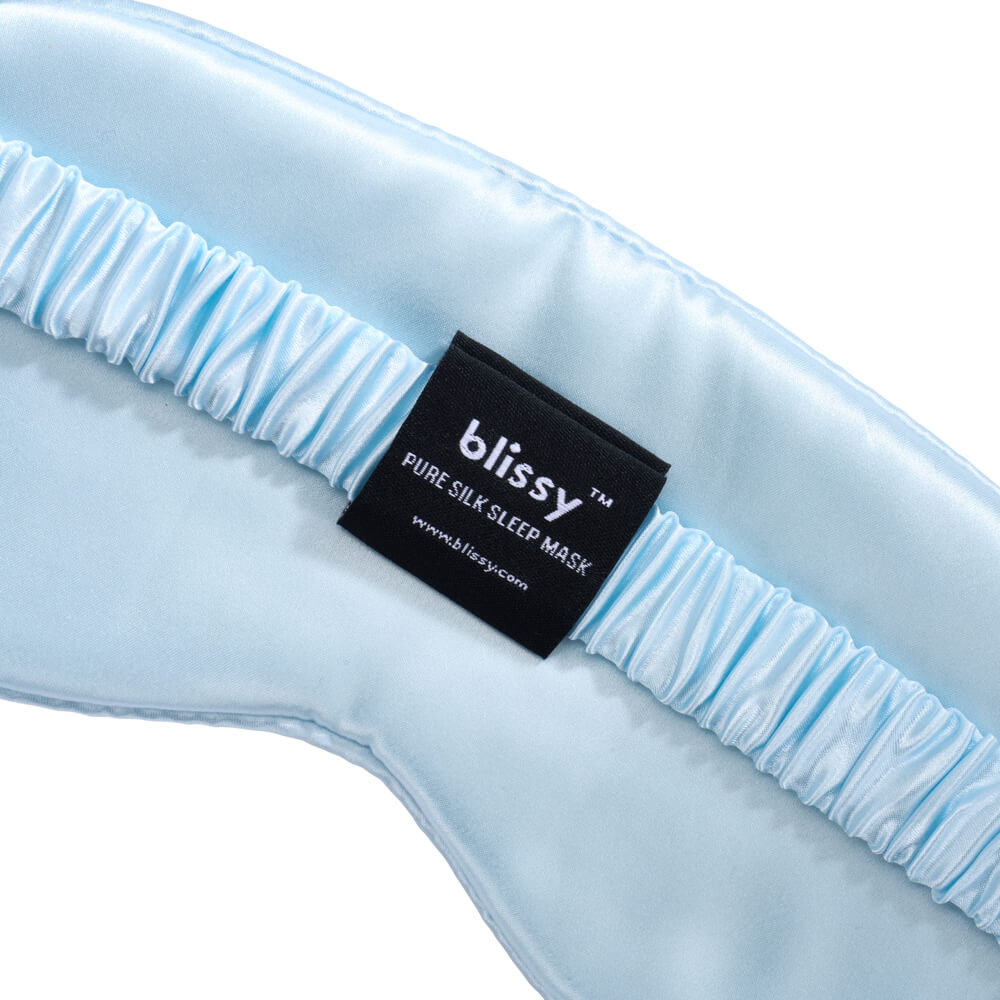 Sky Blue Sleep Mask Close-Up – Blissy 22 Momme Silk