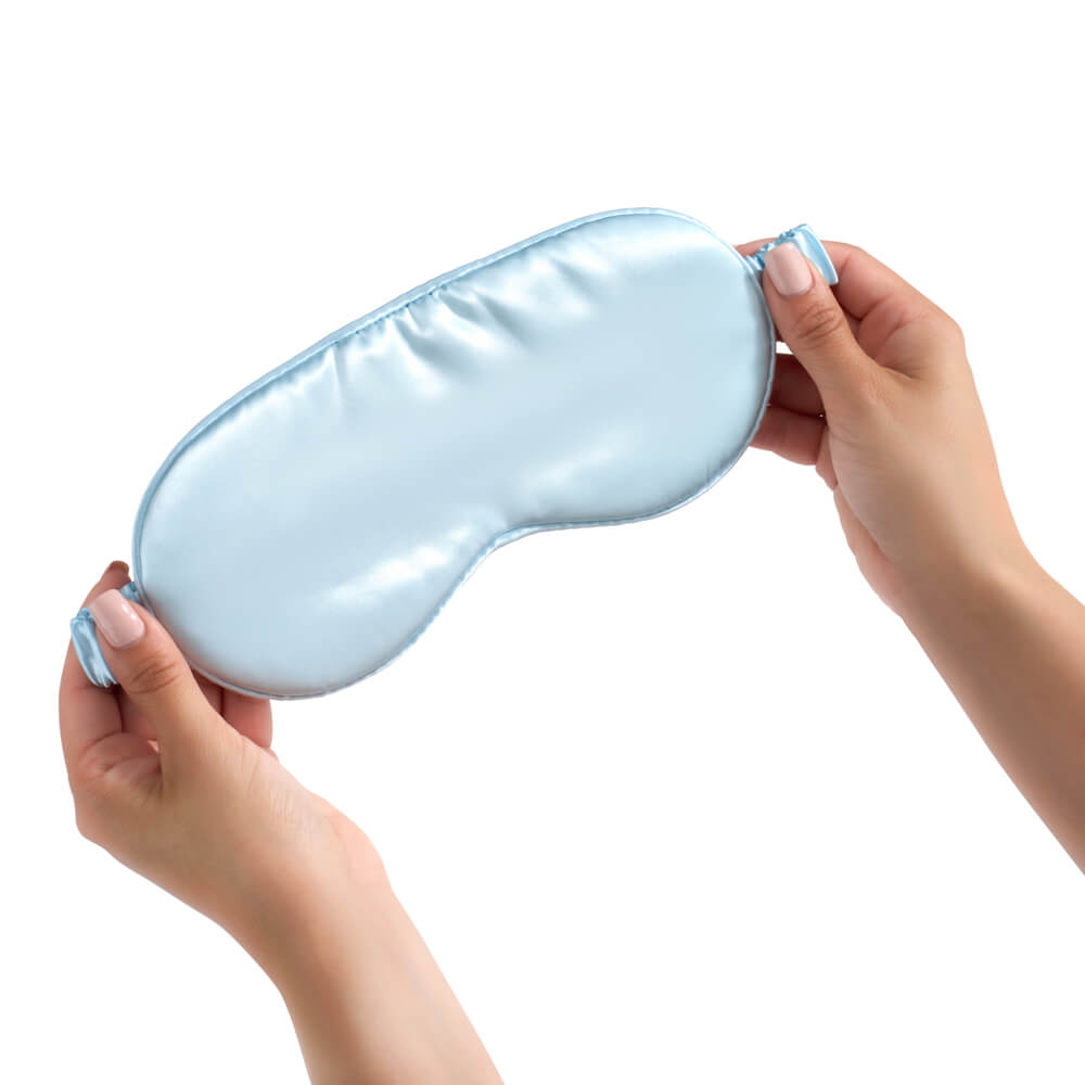 Blissy Sky Blue Silk Sleep Mask Detail –