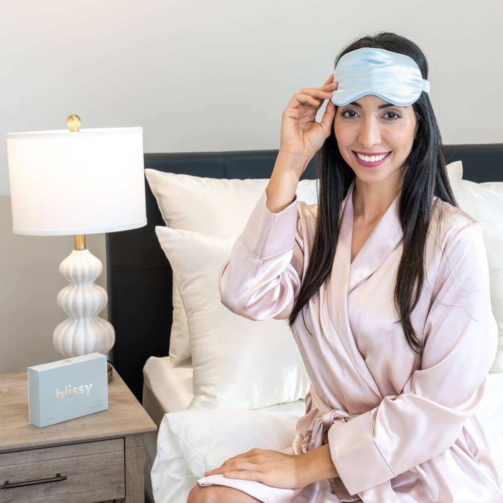 Sky Blue Sleep Mask – Blissy Premium Silk