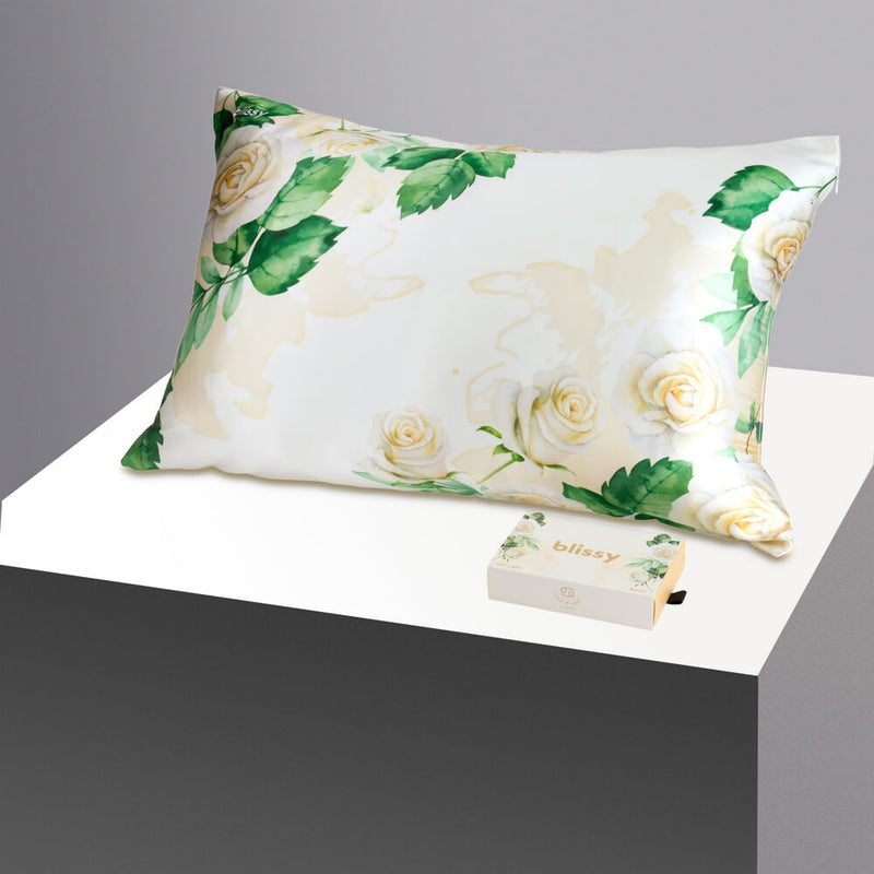 Pillowcase - Zodiac Flower - Cancer White Rose - Standard - Blissy Standard Zodiac Flower Pillowcase – 22 Momme Mulberry Silk, 100% Silk