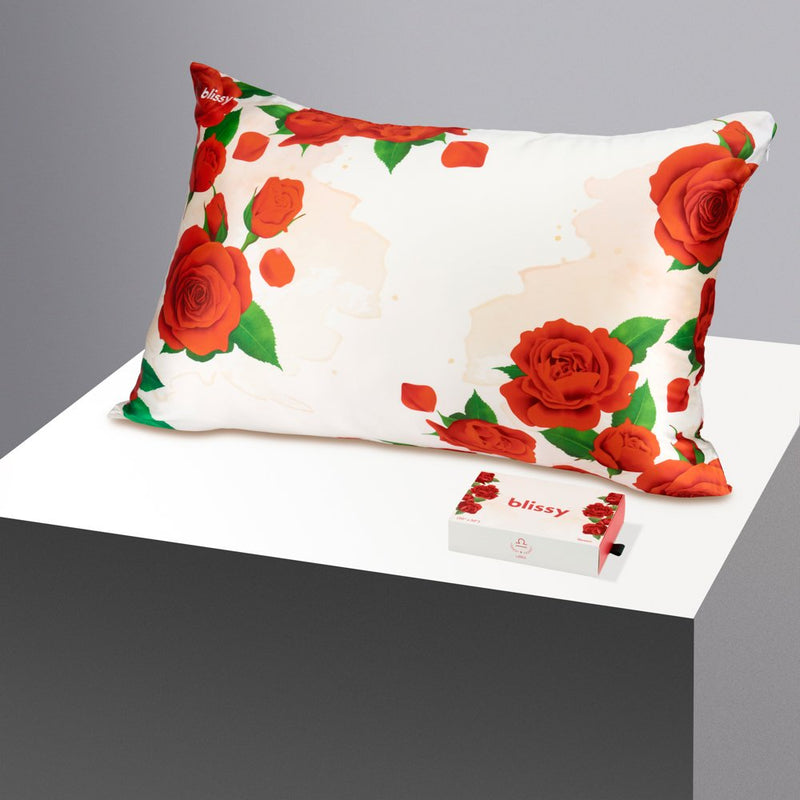 Pillowcase - Zodiac Flower - Libra Rose - King - Blissy King Zodiac Flower Pillowcase – 22 Momme Mulberry Silk, 100% Silk