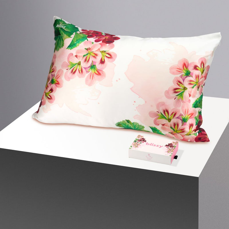 Pillowcase - Zodiac Flower - Scorpio Geranium - Standard - Blissy Standard Zodiac Flower Pillowcase – 22 Momme Mulberry Silk, 100% Silk