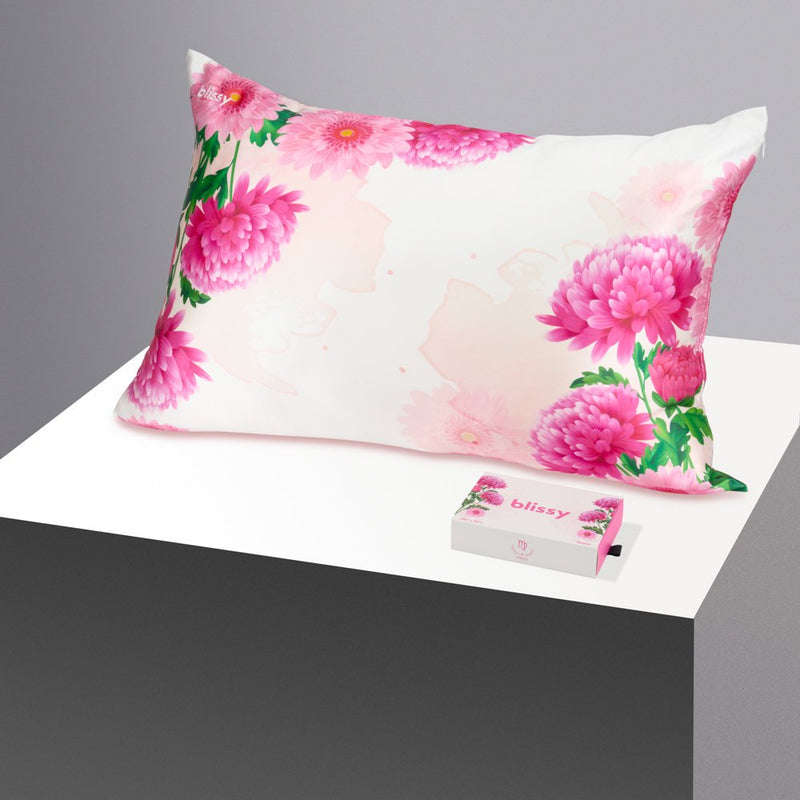 Pillowcase - Zodiac Flower - Virgo Chrysanthemum - Queen - Blissy Queen Zodiac Flower Pillowcase – 22 Momme Mulberry Silk, 100% Silk