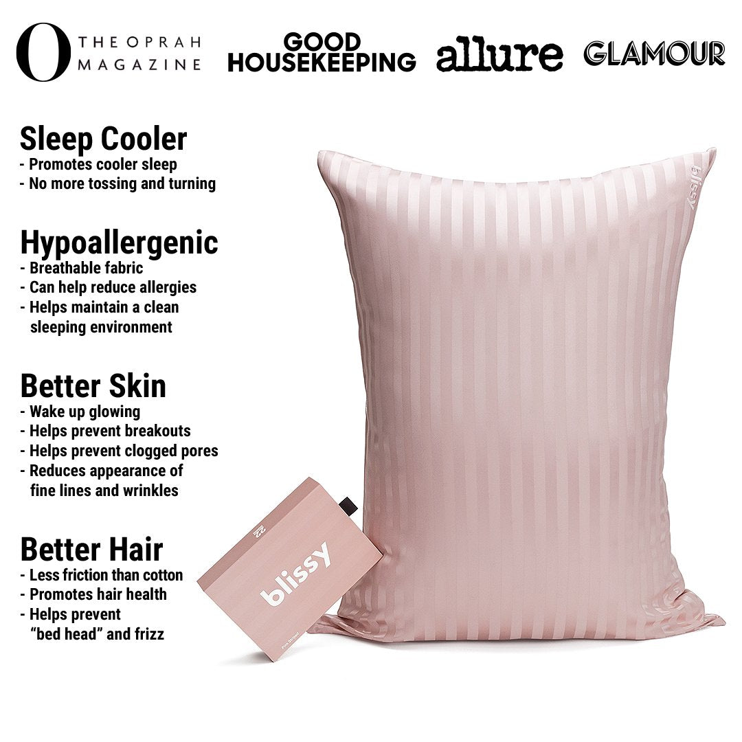 Pink Striped Mulberry Silk Pillowcase – Blissy Queen