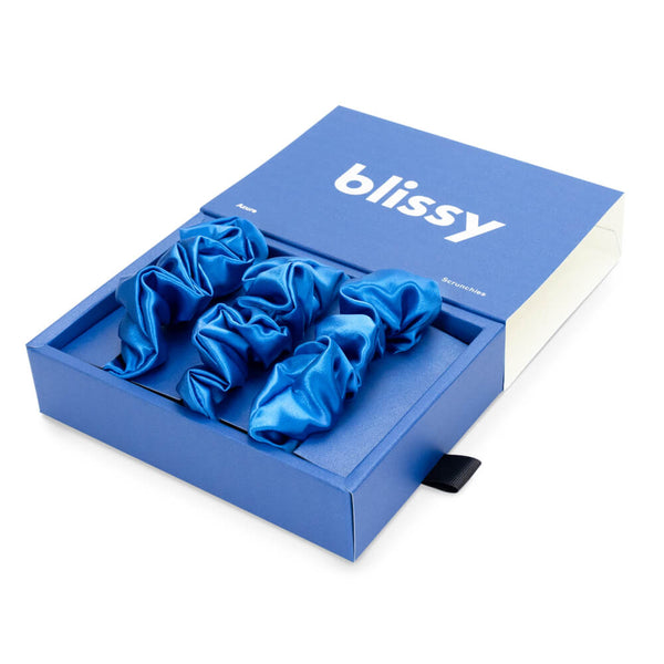 Blissy Azure Blissy Scrunchies – 22 Momme Mulberry Silk, 100% Silk