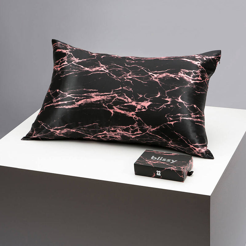Pillowcase - Rose Black Marble - Queen - Blissy Queen Rose Black Marble Pillowcase – 22 Momme Mulberry Silk, 100% Silk
