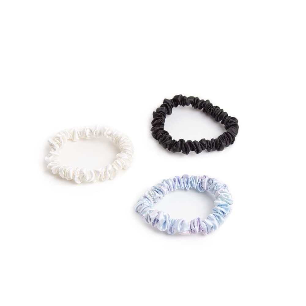 Blissy Mulberry Silk Blissy Scrunchies 9-Piece Set – Black, White, Pink, Tie-Dye