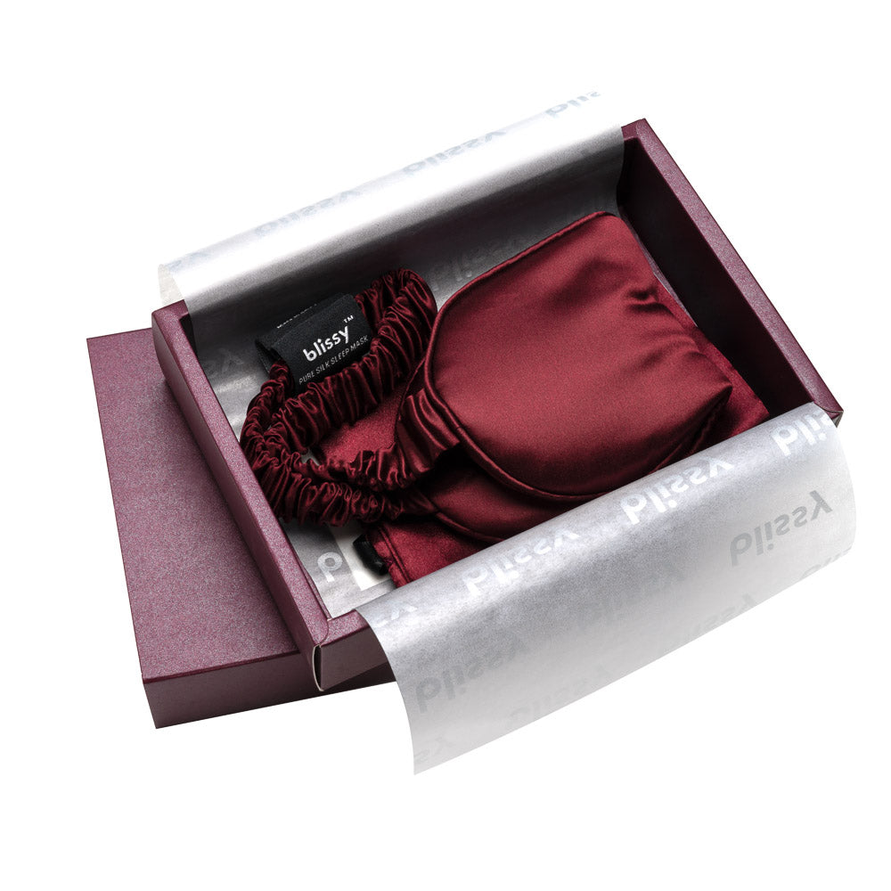 Blissy Burgundy Silk Sleep Mask Detail –
