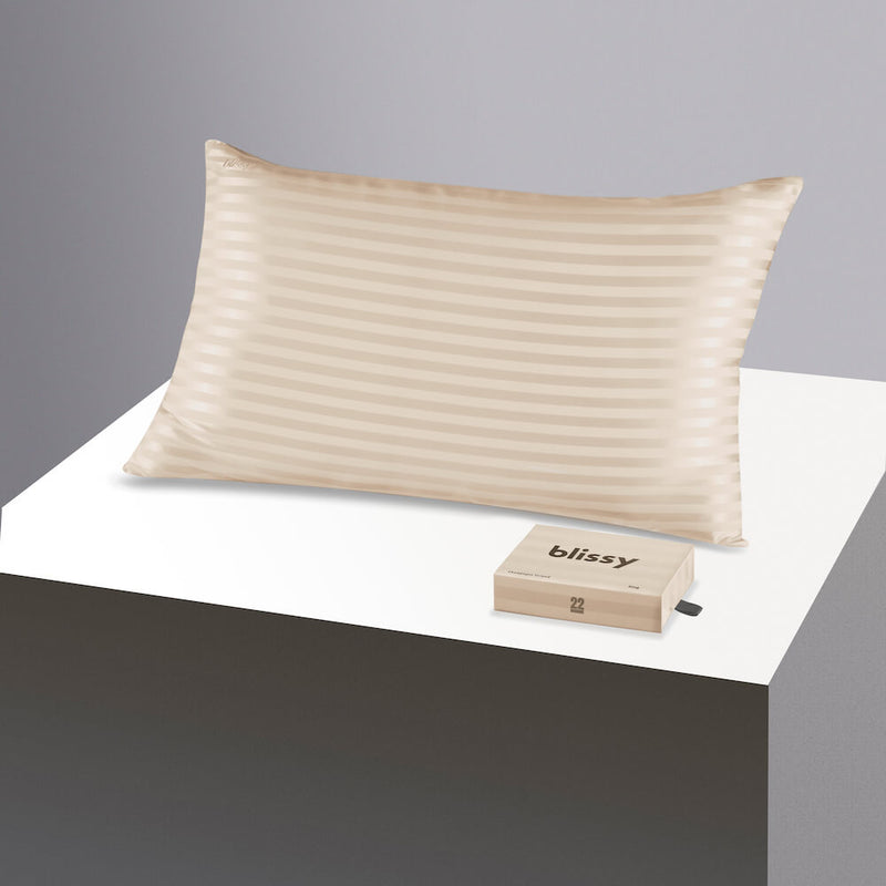 Pillowcase - Champagne Striped - Queen - Blissy Queen Champagne Striped Pillowcase – 22 Momme Mulberry Silk, 100% Silk