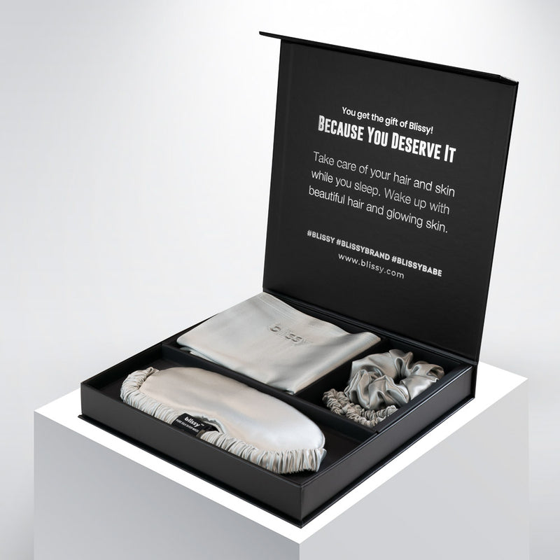 Blissy Dream Set - Silver - Queen - Blissy Queen Silver Blissy Dream Set – 22 Momme Mulberry Silk, 100% Silk