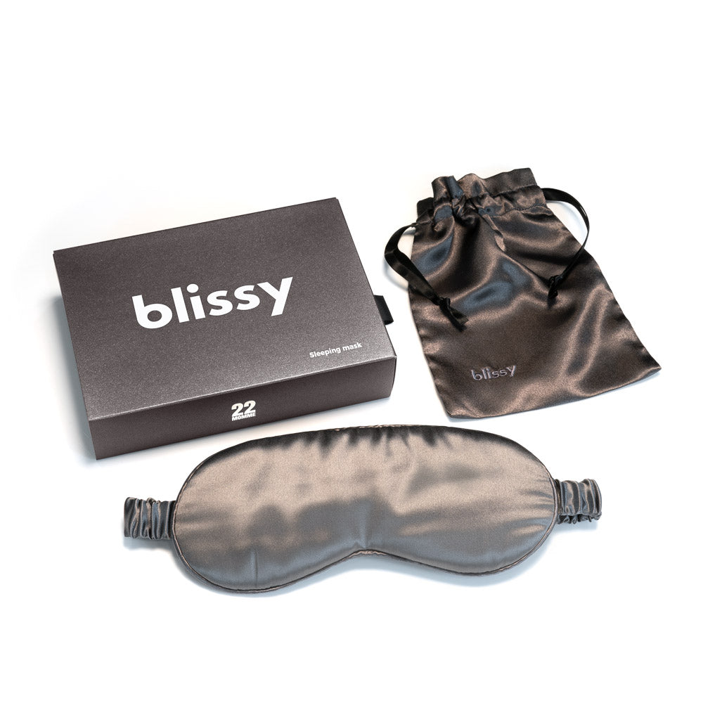 Blissy Grey Sleep Mask – 22 Momme Mulberry Silk, 100% Silk