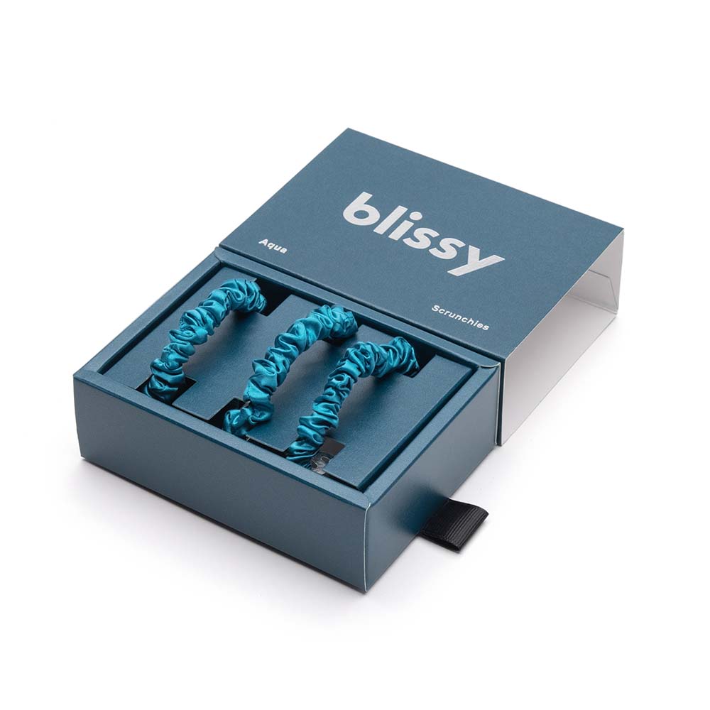 Blissy Aqua Blissy Skinny Scrunchies – 22 Momme Mulberry Silk, 100% Silk