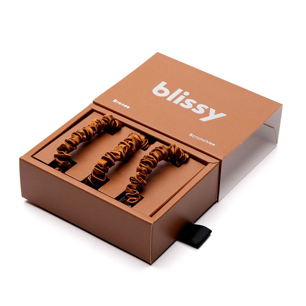 Blissy Bronze Blissy Skinny Scrunchies – 22 Momme Mulberry Silk, 100% Silk