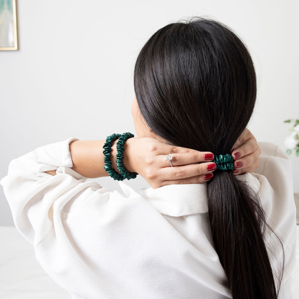 Emerald Mulberry Silk Blissy Skinny Scrunchies – Blissy