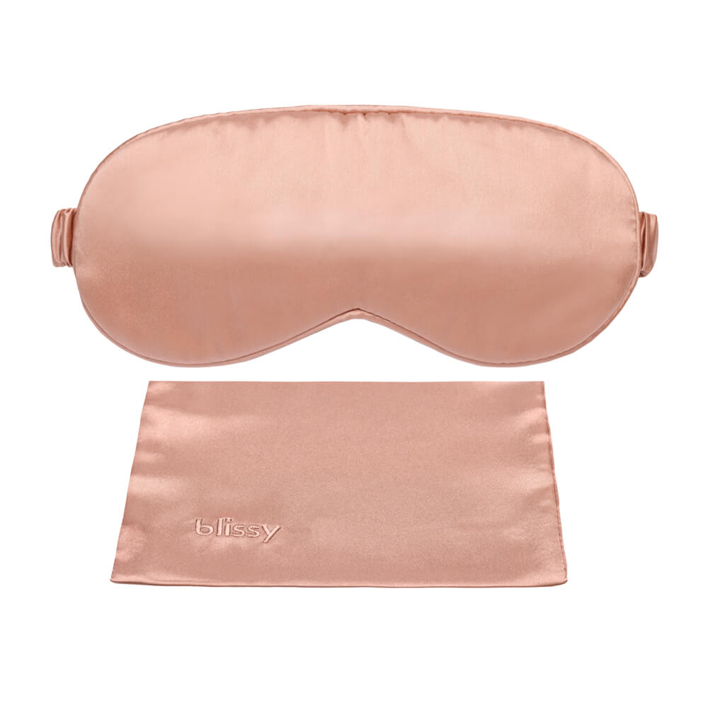 Rose Gold Sleep Mask Close-Up – Blissy 22 Momme Silk