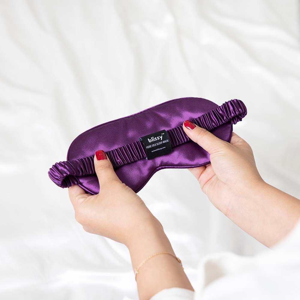 Blissy Royal Purple Silk Sleep Mask Detail –