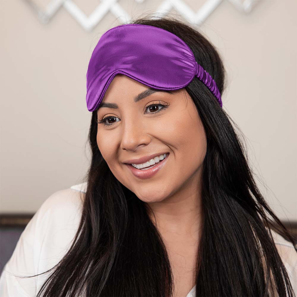 Royal Purple Sleep Mask Close-Up – Blissy 22 Momme Silk
