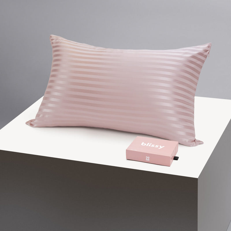 Pillowcase - Pink Striped - Queen - Blissy Queen Pink Striped Pillowcase – 22 Momme Mulberry Silk, 100% Silk
